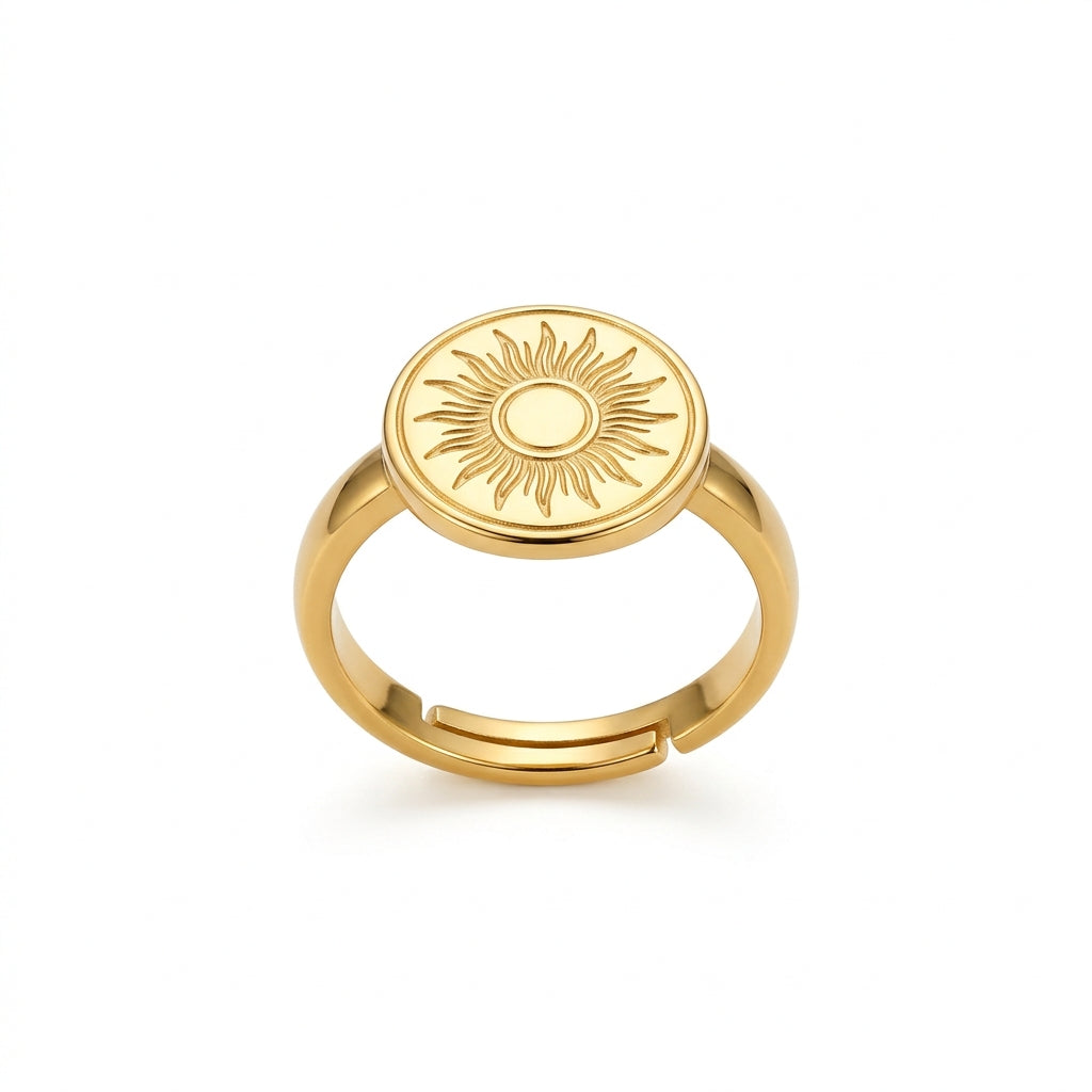 Bague Ajustable Médaille Solaire Dorée - Maison Bijoux