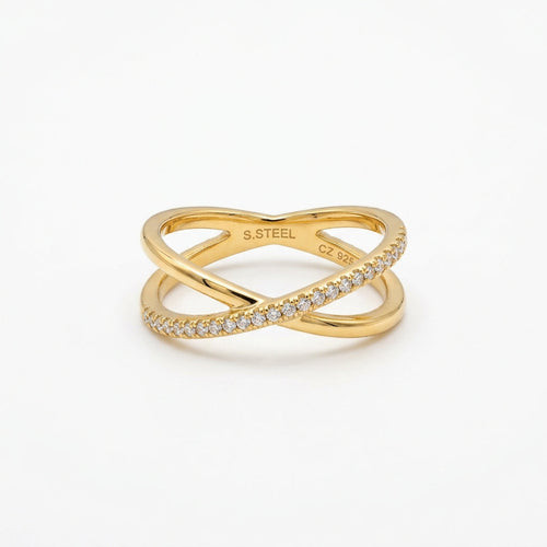 Bague Croisée Dorée Sertie de Zircons Scintillants - Maison Bijoux