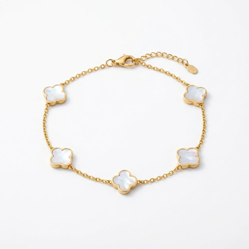 Bracelet Chaîne & Trèfles Nacrés Doré - Maison Bijoux