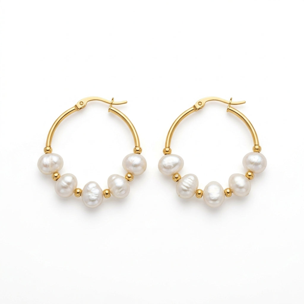 Boucles d'Oreilles Créoles & Perles d'Eau Douce - Maison Bijoux