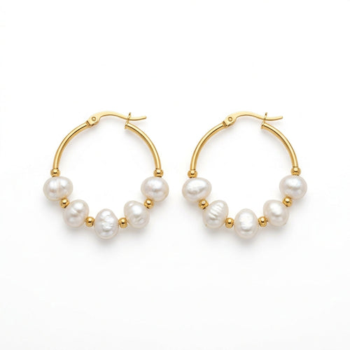 Boucles d'Oreilles Créoles & Perles d'Eau Douce - Maison Bijoux